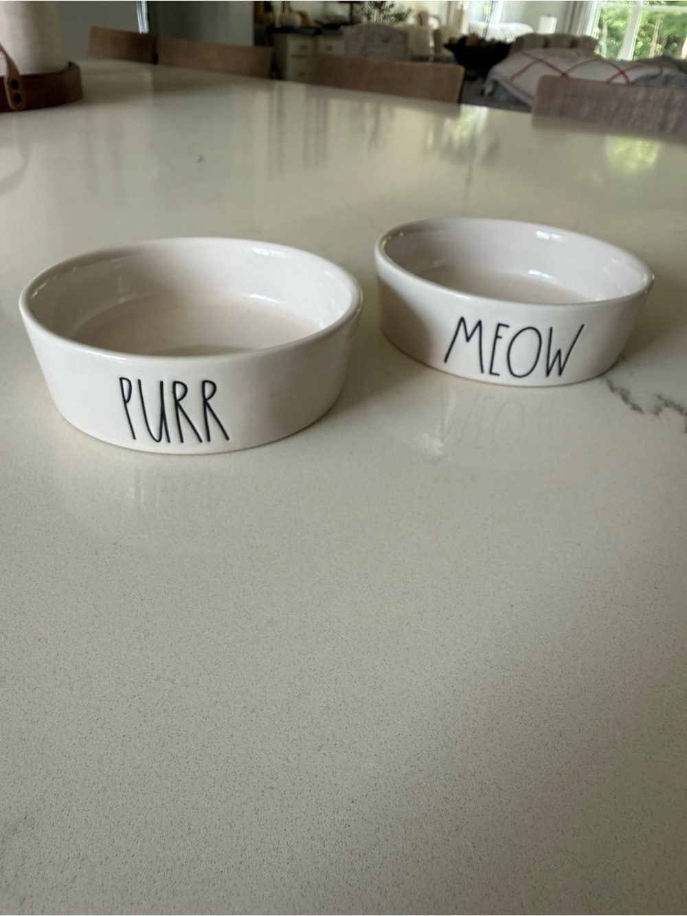 Rae Dunn White Ceramic Cat Bowl Set - PURR & MEOW